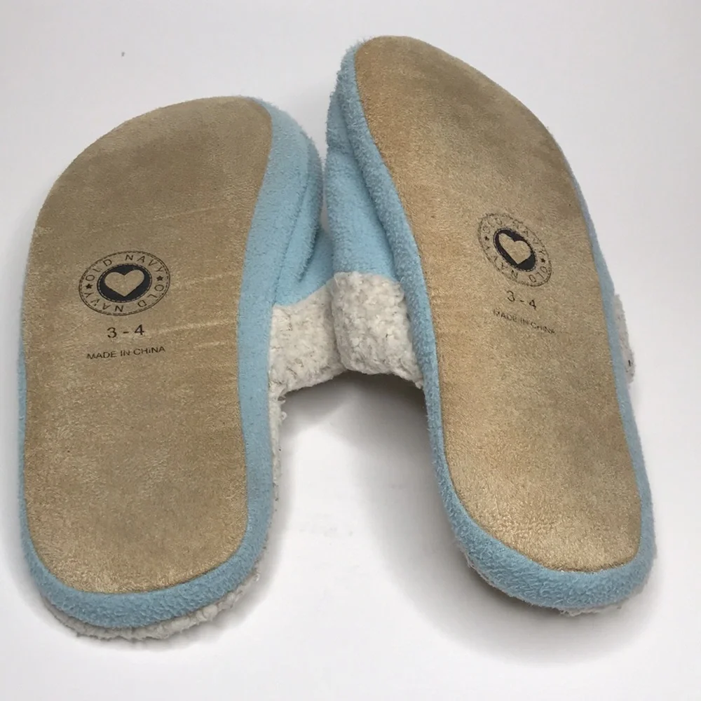 Old Navy Kids Fleece Slippers Size 3-4 Blue & Cream